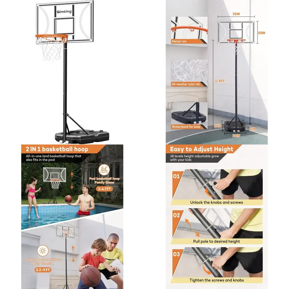 

adjustable height portable basketball hoop for kids, teenagers, and youth - ideal for backyard and driveway play