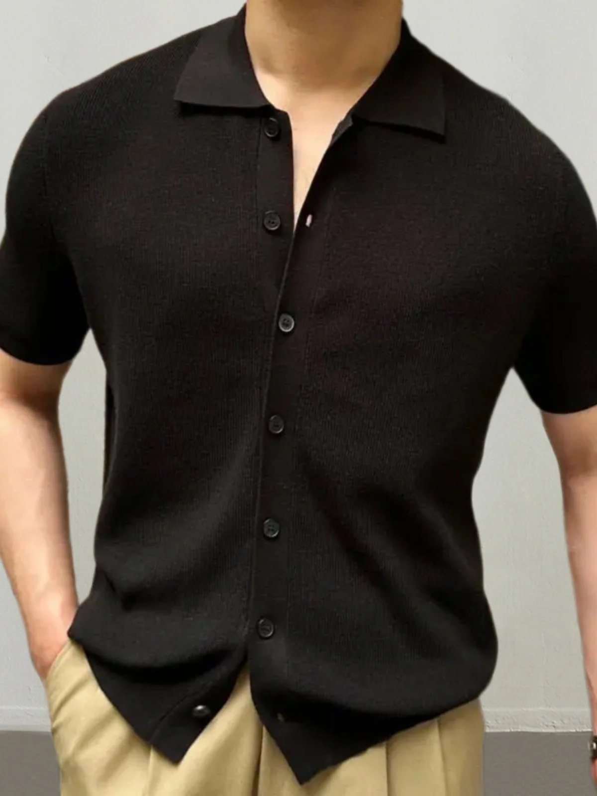 

Busin Мужской вязаный свитер ort Sve с отложным воротником и лацканами, ортопедический трикотаж, модная летняя молодежная повседневная одежда