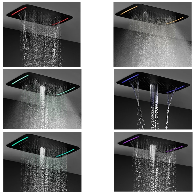 6 Ways Shower Set Luxury Black Bathroom Shower Faucets bubble rain mist waterfall body jets massage Thermostatic