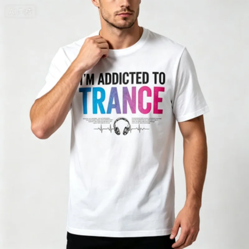 Men's Short Sleeve T-shirt Trance EDM Headphone Heartbeat Pattern Tee, Summer Casual Mens Clothing Multiple Colors Available