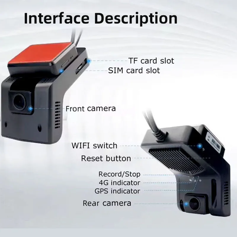2CH AI Dashcam Remote View 4G WIFI GPS 1080P Dual Lens ADAS DMS Dash Camera