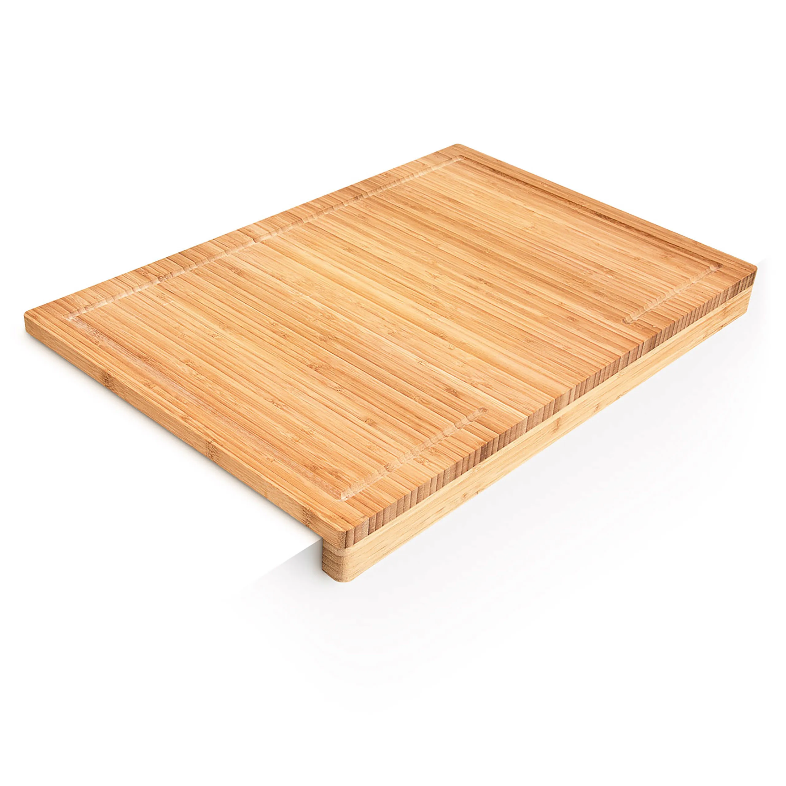 Planche à découper, bambou avec rebord d’arrêt, pour la cuisine, rainure à jus, naturelle, 5 x 56 x 38 cm, planche à trancher, Relaxdays