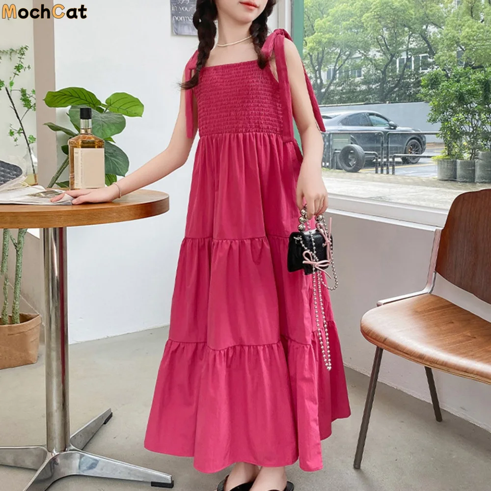 

Fashion Loose Girl Princess Dress Sleeveless Sweet Teens Cake Sling Dress Ruffle Edge Children Beach Dress Beachwear