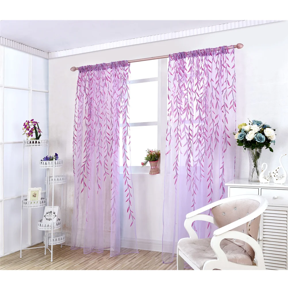 Transparent Tulle Window Sheer Window Screen Rod Pocket Voile Curtains with Wicker Pattern for Bedroom Living Room 100x270cm (Pu