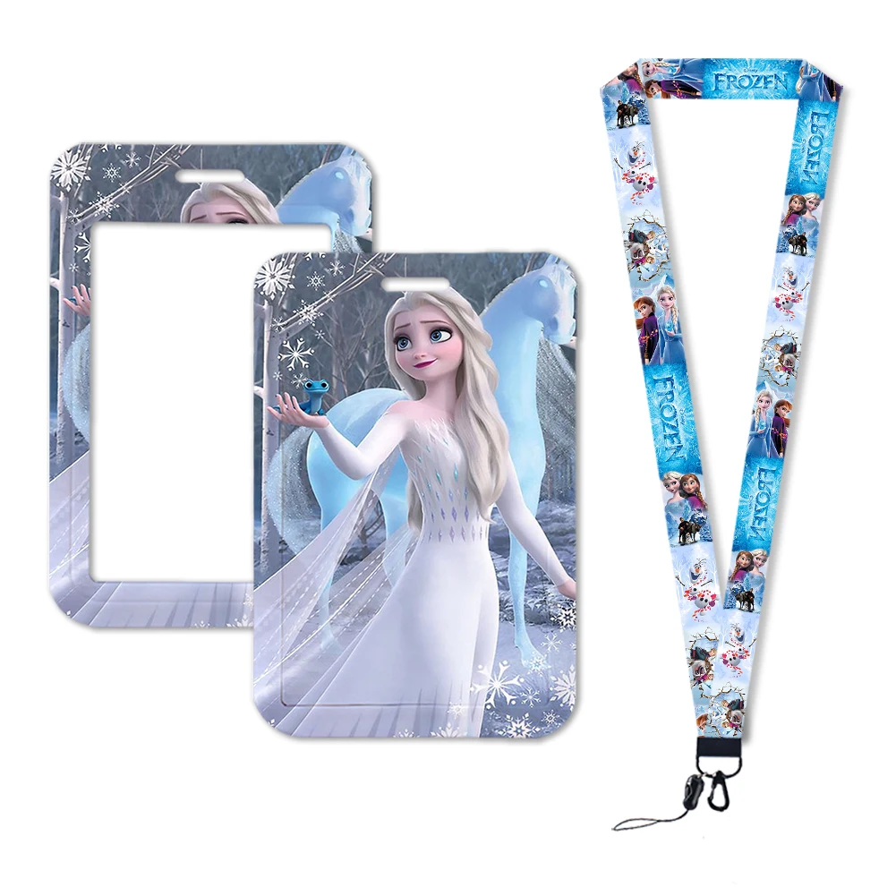 W kartun Elsa Anna Frozen Lanyard untuk kunci ID kartu kredit Bank penutup lencana pemegang telepon pesona Lanyard gantungan kunci aksesoris