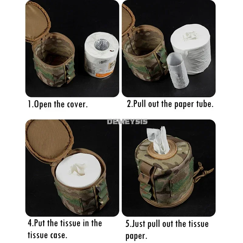 Portable Toilet Roll Paper Bag Toilet Roll Holder Molle Pouch Hiking Tissue Paper Bags Outdoor Hiking Tool