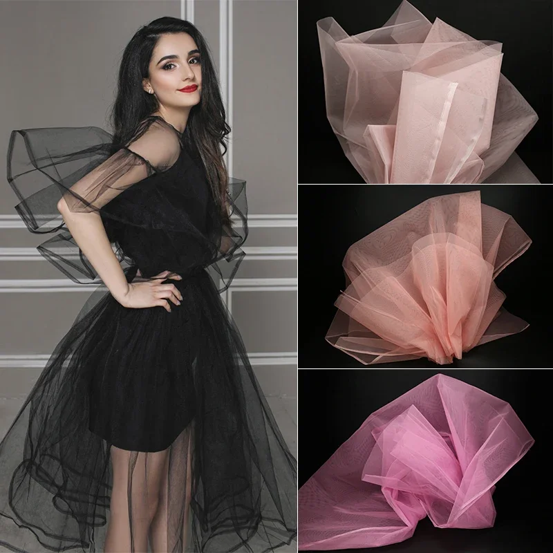 100x155cm Modelling Stiff Mesh Fabric Pure Colors for Puffy Skirt Support Stage Decoration Gauze Wide Designer Fabric