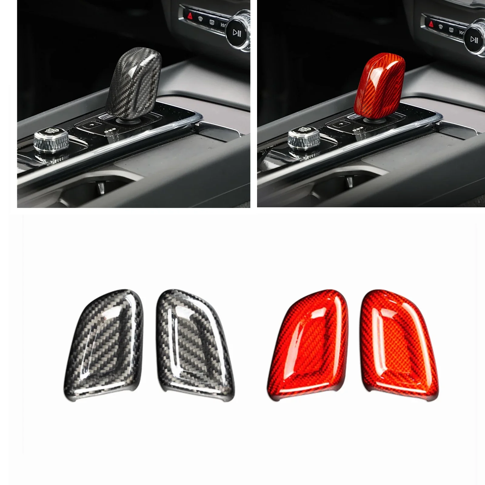 

New！For Volvo XC40 S60 XC60 V90 2020-2023 Real Carbon Fiber Gear Shift Knob Head Cover Trim Black/Red Shifter Handle Case Cap Sh