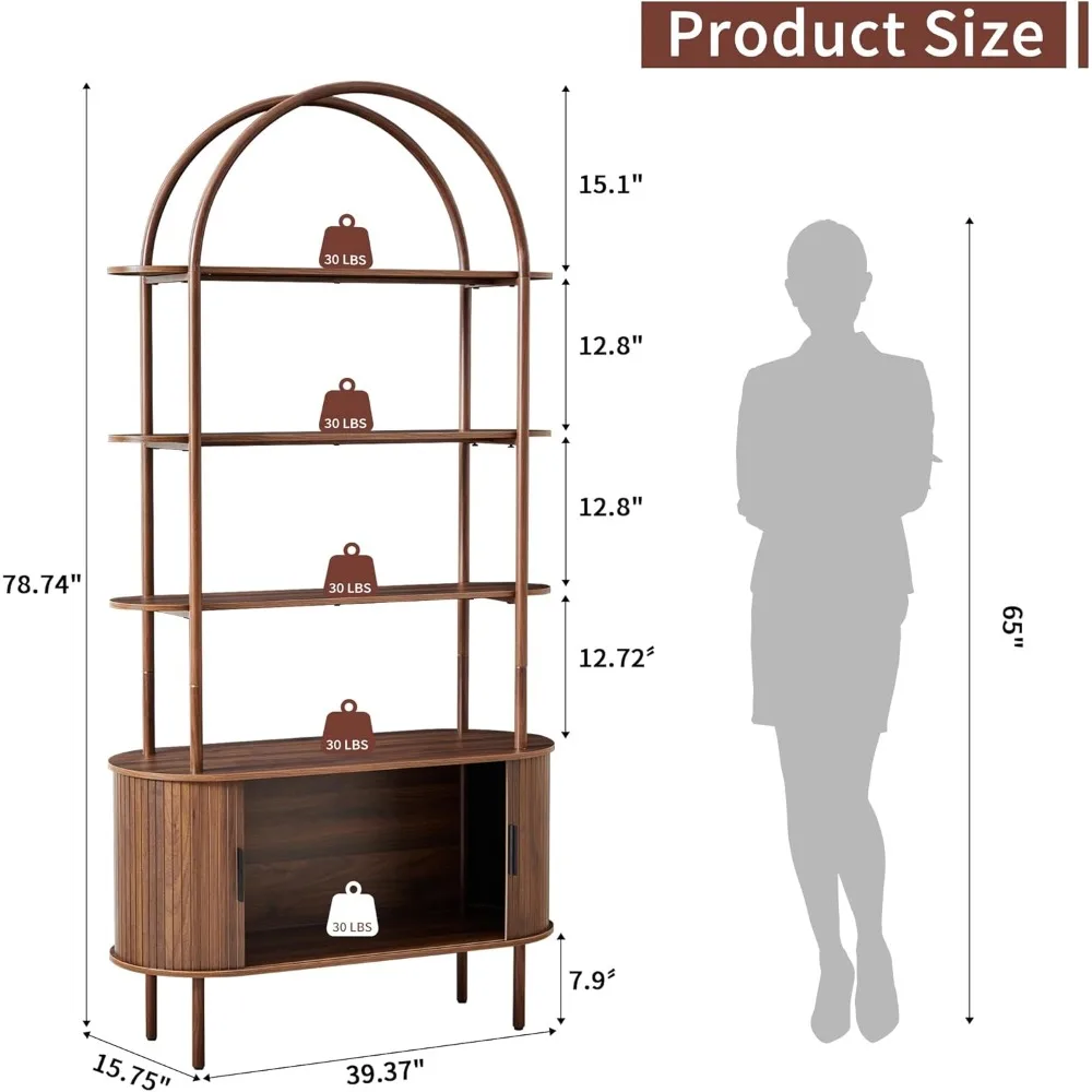 رف كتب حديث من منتصف القرن بطول 79 باب منزلق مع تصميم منحني وتخزين عرض مكون من 4 طبقات