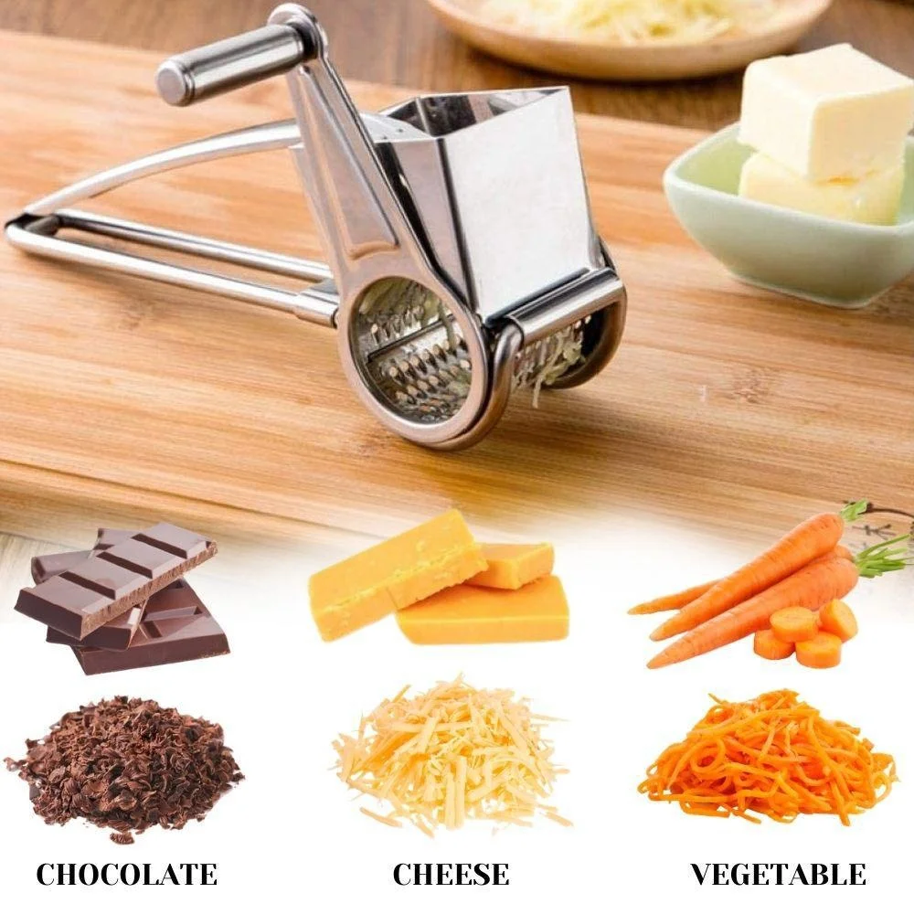 Handheld Rotary Cheese Grater, Cheese Hand Grater Kitchen Craft Stainless Steel Cheese Vegetable Grater Shredder with Handle