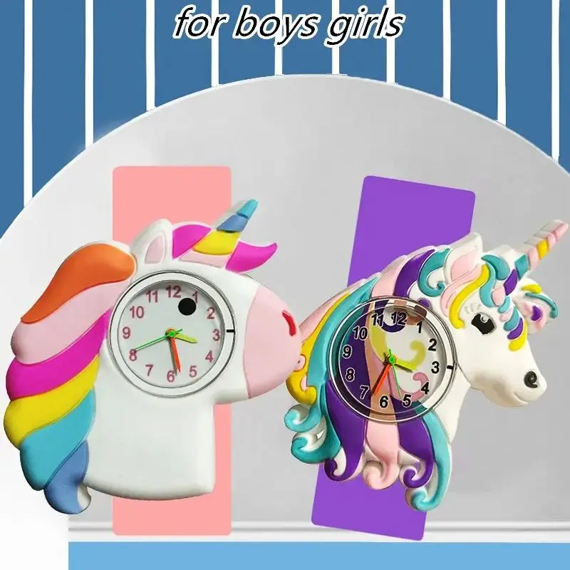 Reloj Digital de unicornio 5D para niños, regalo de cumpleaños, hora de estudio, juguete, pulsera Slap, gran oferta, 2024