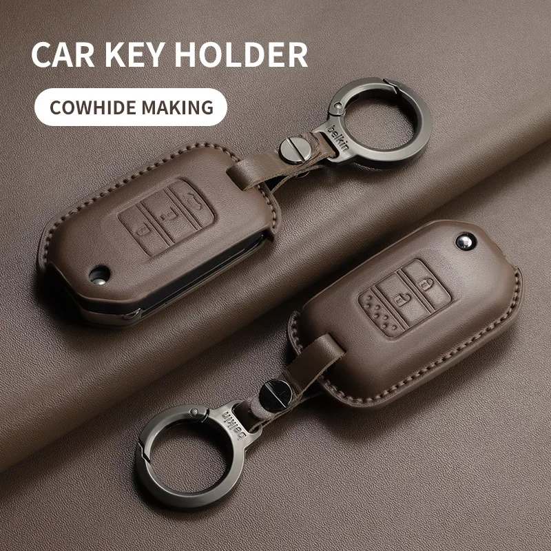 

For Honda Civic 8th gen CRV Car Key Case Cover Genuine leather Folding Protected Key Replace Shell Keychain