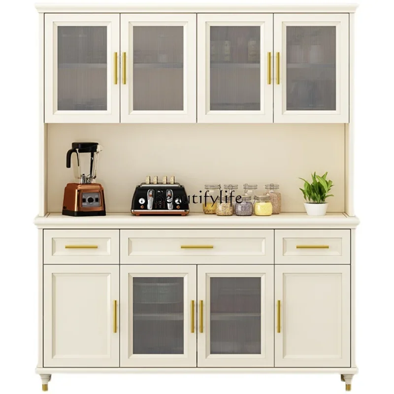 

LAmerican solid wood dining side cabinet simple light luxury with glass home living room storage locker