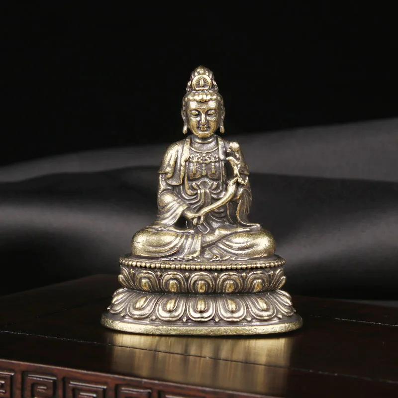 CH Brass Mahasthamaprapta Buddha Statue Ornament Western Three Saints Guanyin Worship Statue Craft Bronze Ware