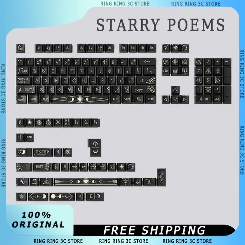 

STARRY POEMS Mechanical Keyboard Keycap PBT Heat Sublimation Original Factory Height Customized Personality Retro Black Keycaps