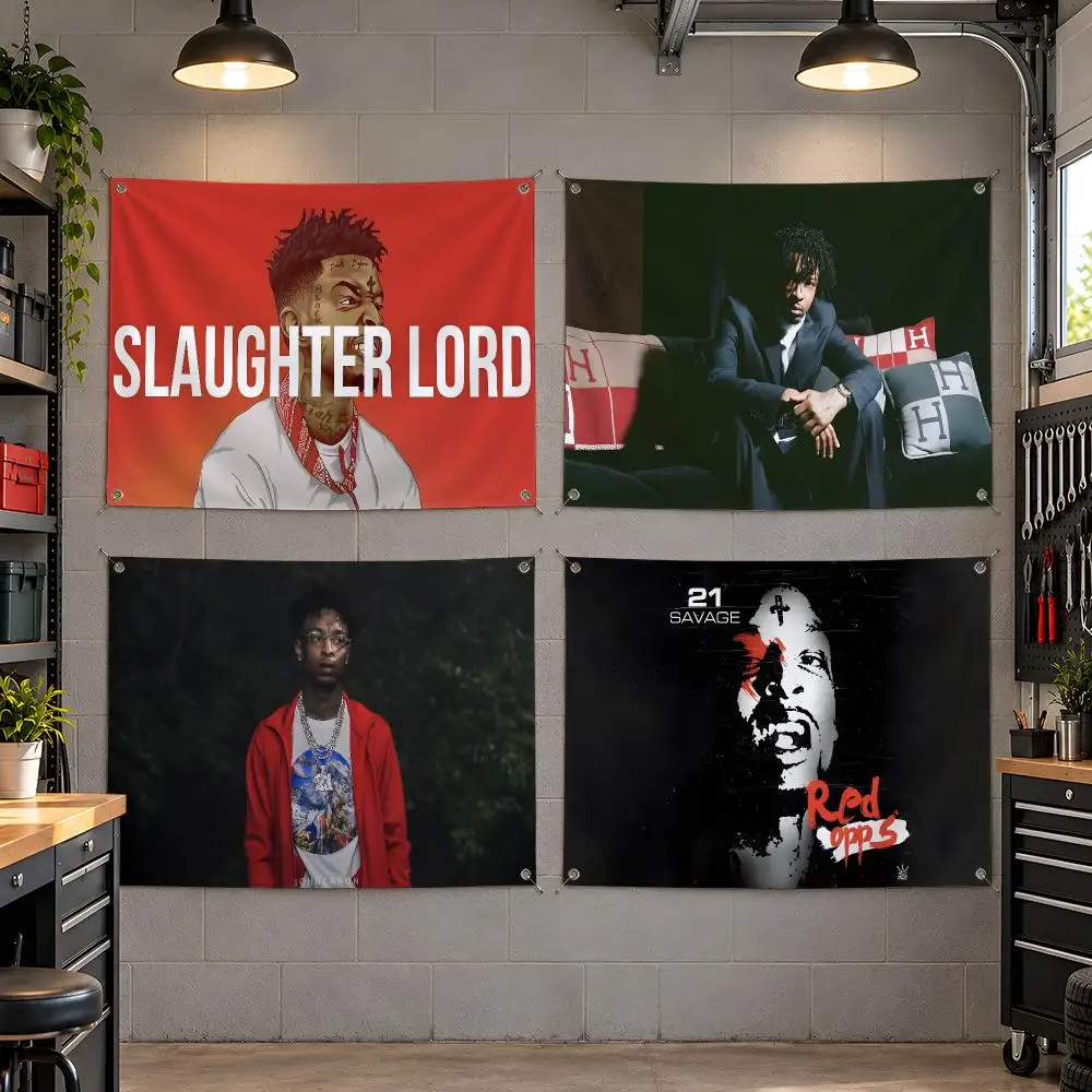 Rapper Trap 21 Savage Flags Fan Flag Banner Outdoor Camping Backyard Lawn Garden Patio Party Decor Gift
