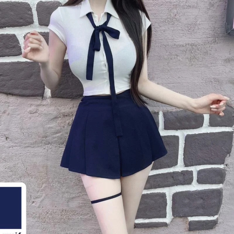 

Юбка-брюки 5STUDIO с высокой талией, удлиненные, с эффектом тай-дай, в студенческом стиле, утягивающие, MM377, антивозрастные, теннисные, в корейском стиле, C...