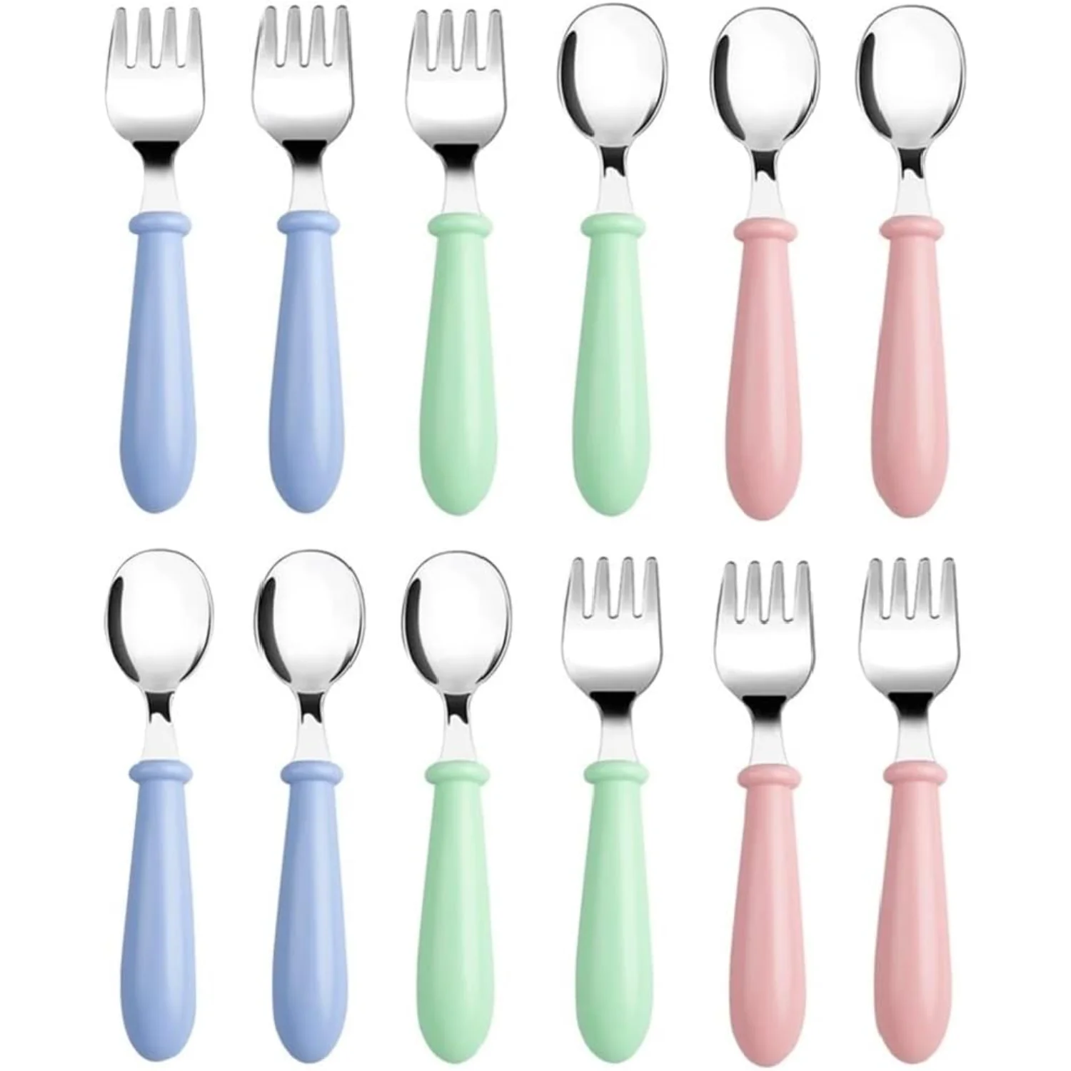 12 Pieces Toddler Utensils  Silverware Set Baby Forks and Spoons, Stainless Steel Childrens Safe Cutlery with Round Handle for S