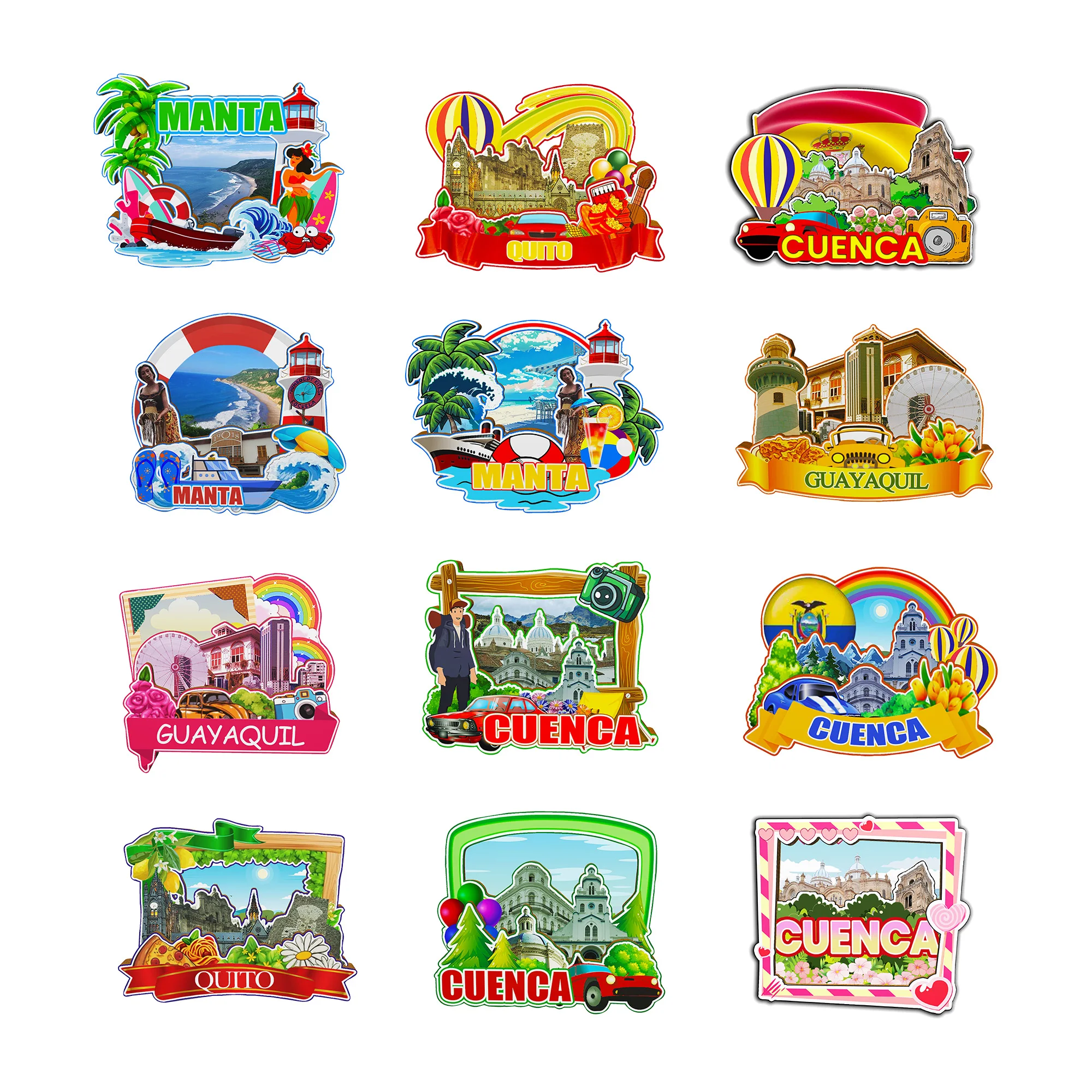 Imanes decorativos para Cuenca Quito Guayaquil Manta Cuenca Ecuador City Landmark, recuerdos de viaje, regalos Stiker para nevera