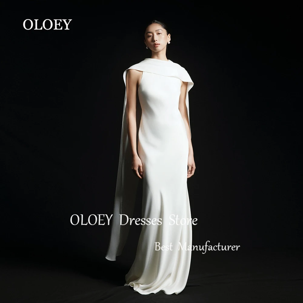 OLOEY Modest Ivory Evening Dress Sleeveless Pleats Satin Mermaid Wedding Party Women Long Prom Gown Formal Dress Customized