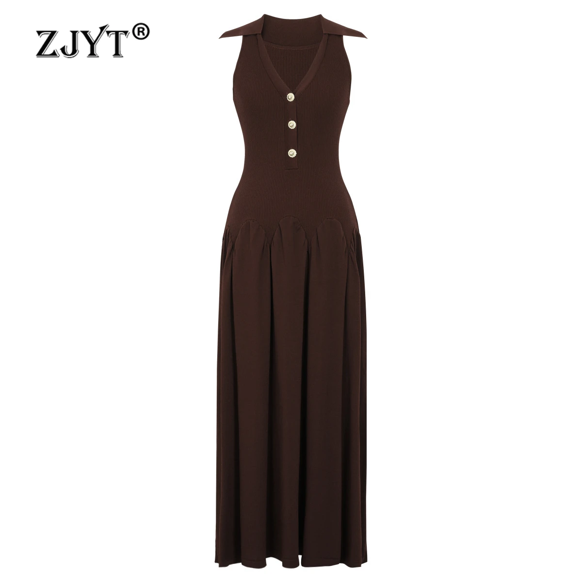 ZJYT Summer New 2026 Fashion Long Knit Dresses for Women Elegant Sleeveless Holiday Casual Dress Female Knitwears Vestidos Lady
