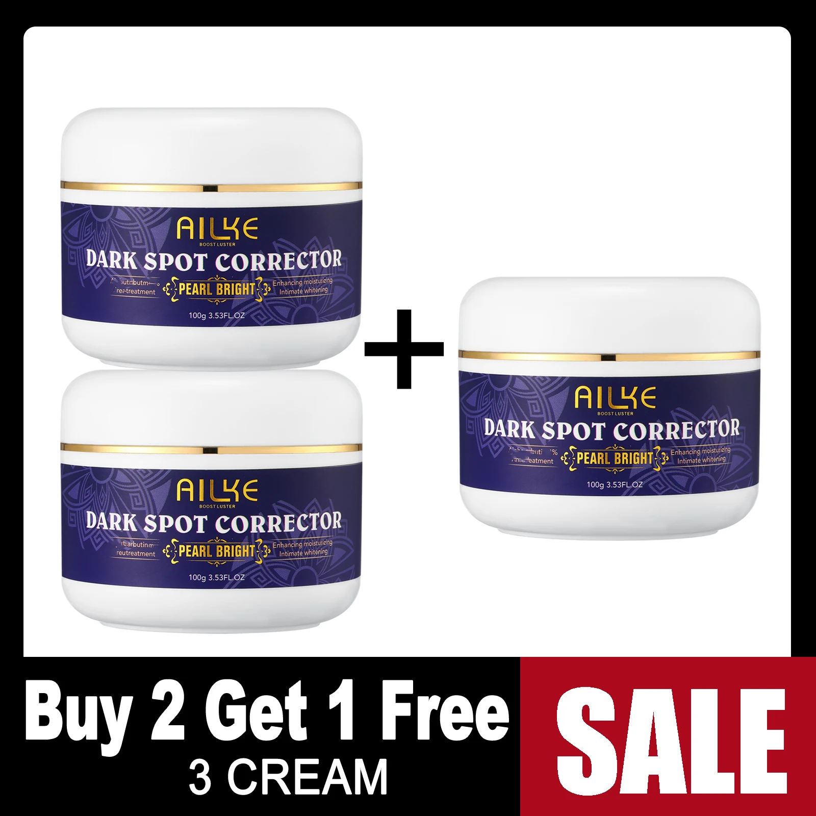 AILKE 라이트닝 페이스 크림, 다크 스팟 리무버, 얼굴, 손, 몸, 너클, 깨끗한 얼룩, 균일한 피부 톤, 칙칙한 피부 개선