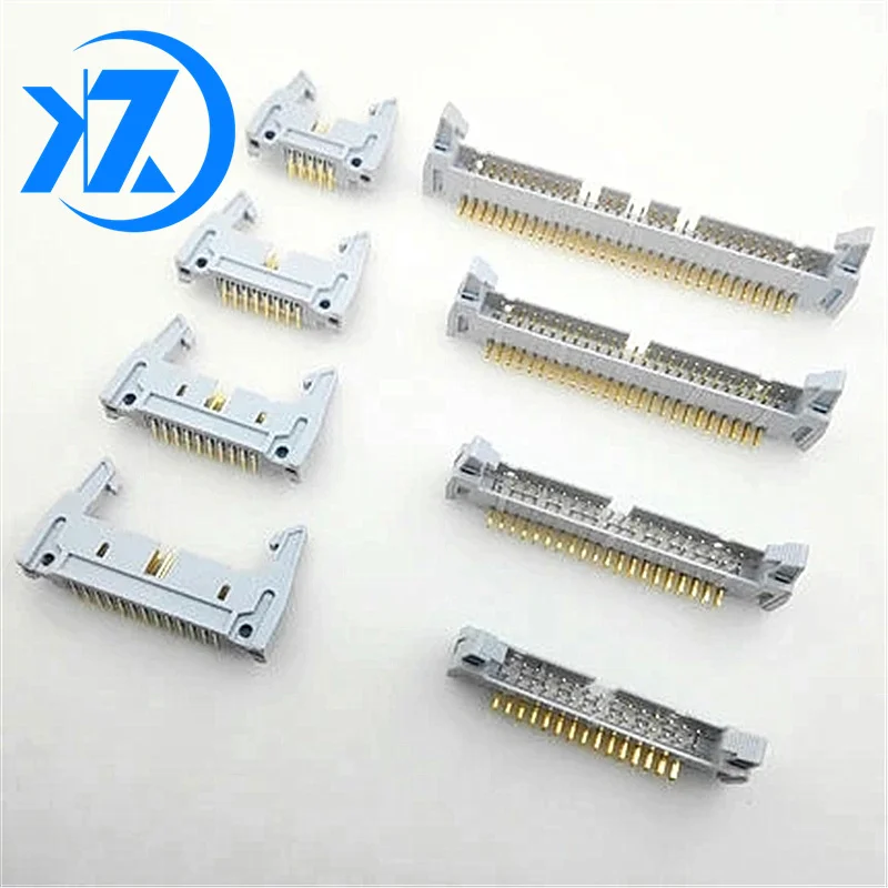 5PCS DC2 Pitch 2.54mm Straight Pin Curved Pin Buckle Flat Ribbon Cable Socket Connector 10/14/16/20/26/30/34/40/50/60/64Pin