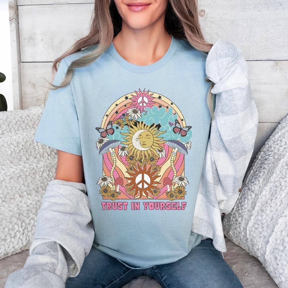 

Trust In Yourself T-Shirt Peace Inspirational Sun Moon T-Shirt Sun Shirt Moon T-Shirt Hippie Moon Shirt Gift For Her T-Shirt