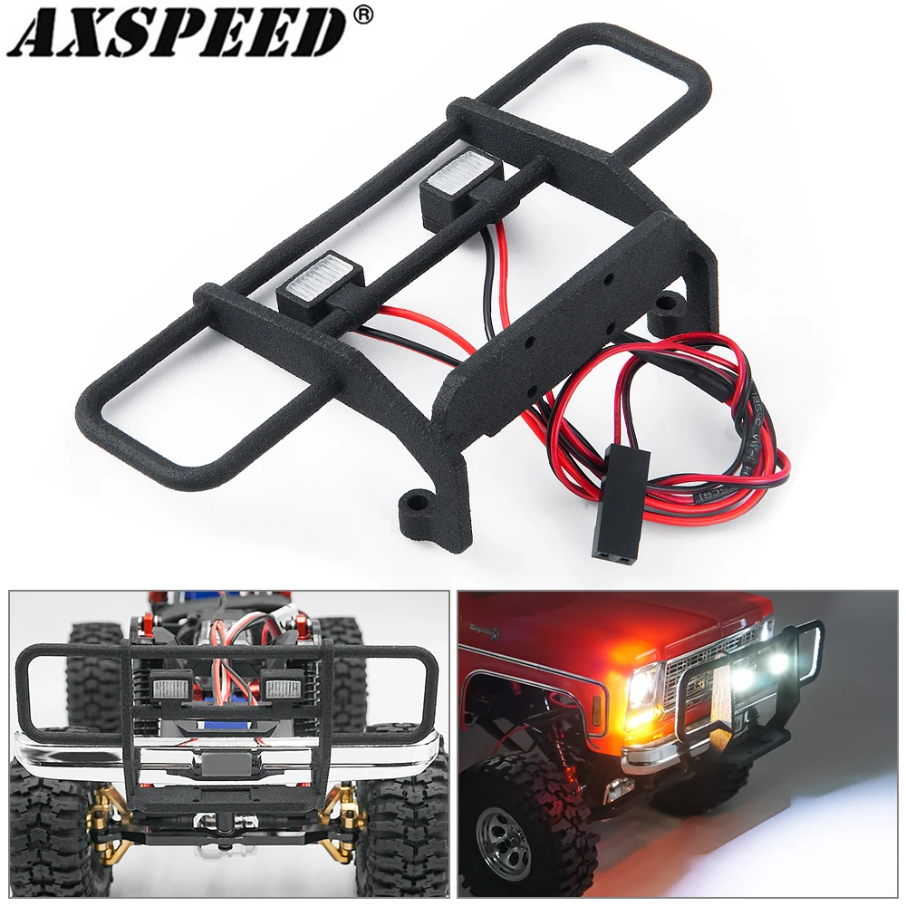 AXSPEED Plastic Front Bumper & LED Lights for 1/18 RC Crawler Car TRX4M High Trail K10 Upgrade Parts