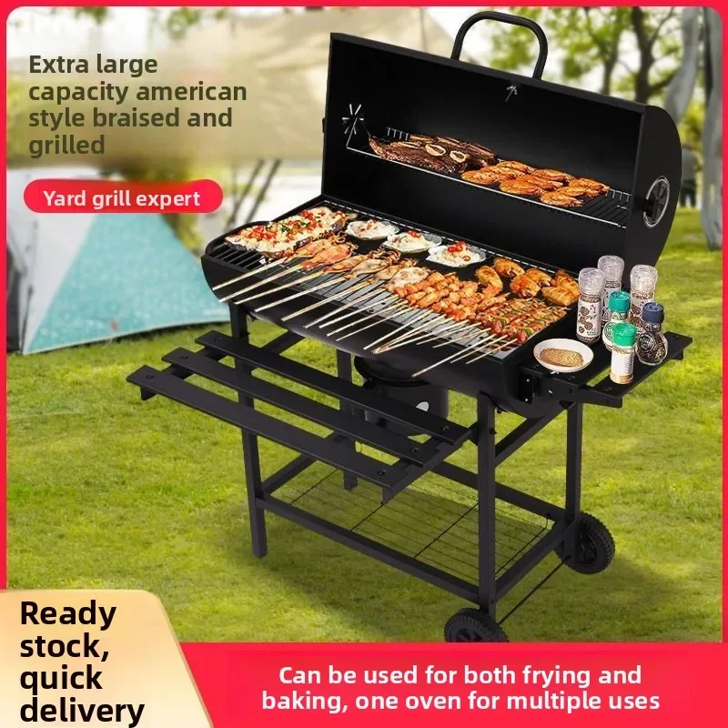American Style Charcoal BBQ Grill, Outdoor Villa Courtyard Camping Oven for 10-15 People