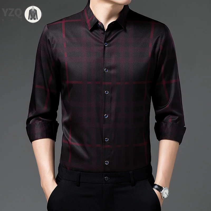 Nuova camicia da uomo Casual stampata a maniche lunghe con risvolto per la moda primaverile e autunnale confortevole Top senza rughe senza stiratura