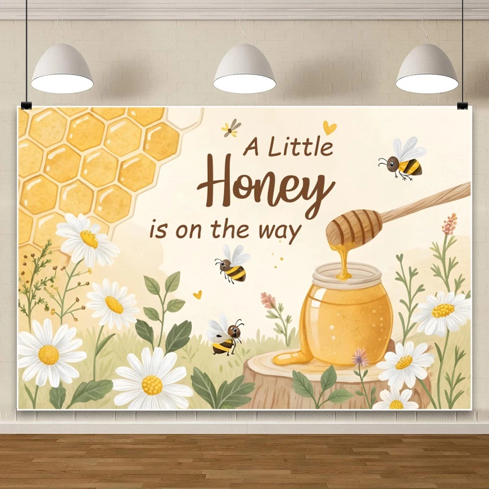 น้ําผึ้งเด็กพื้นหลังน้ําผึ้งน้อยอยู่ในทาง 1st วันเกิดดอกทานตะวัน Bee Boy Girl Baby Shower ฉากหลังเค้กตารางแบนเนอร์