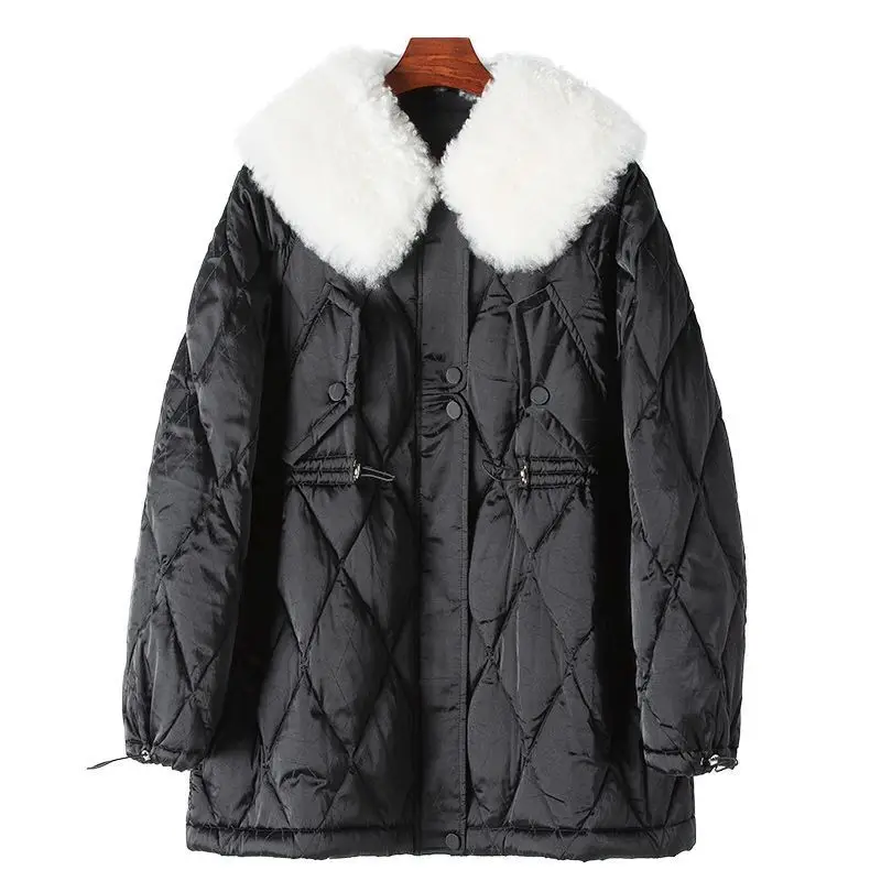 clothing Spring and Autumn 2024 goat hair collar down jacket medium long style mulberry silk white goose