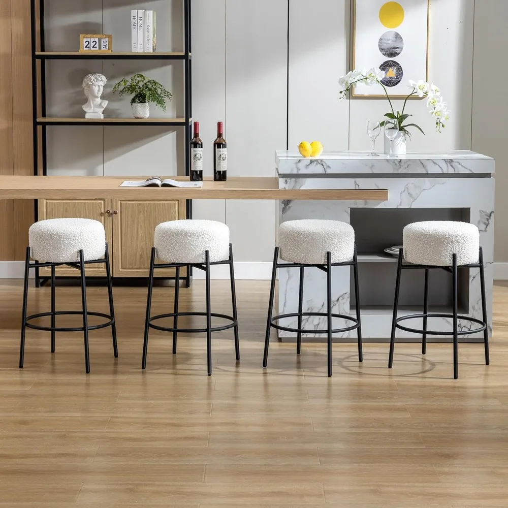 Kursi Bar Putar Tinggi Meja Dapur, Kursi Modern Tanpa Sandaran untuk Meja Dapur, Kursi Pulau Berbahan Kain Boucle dengan Ketebalan 6.7