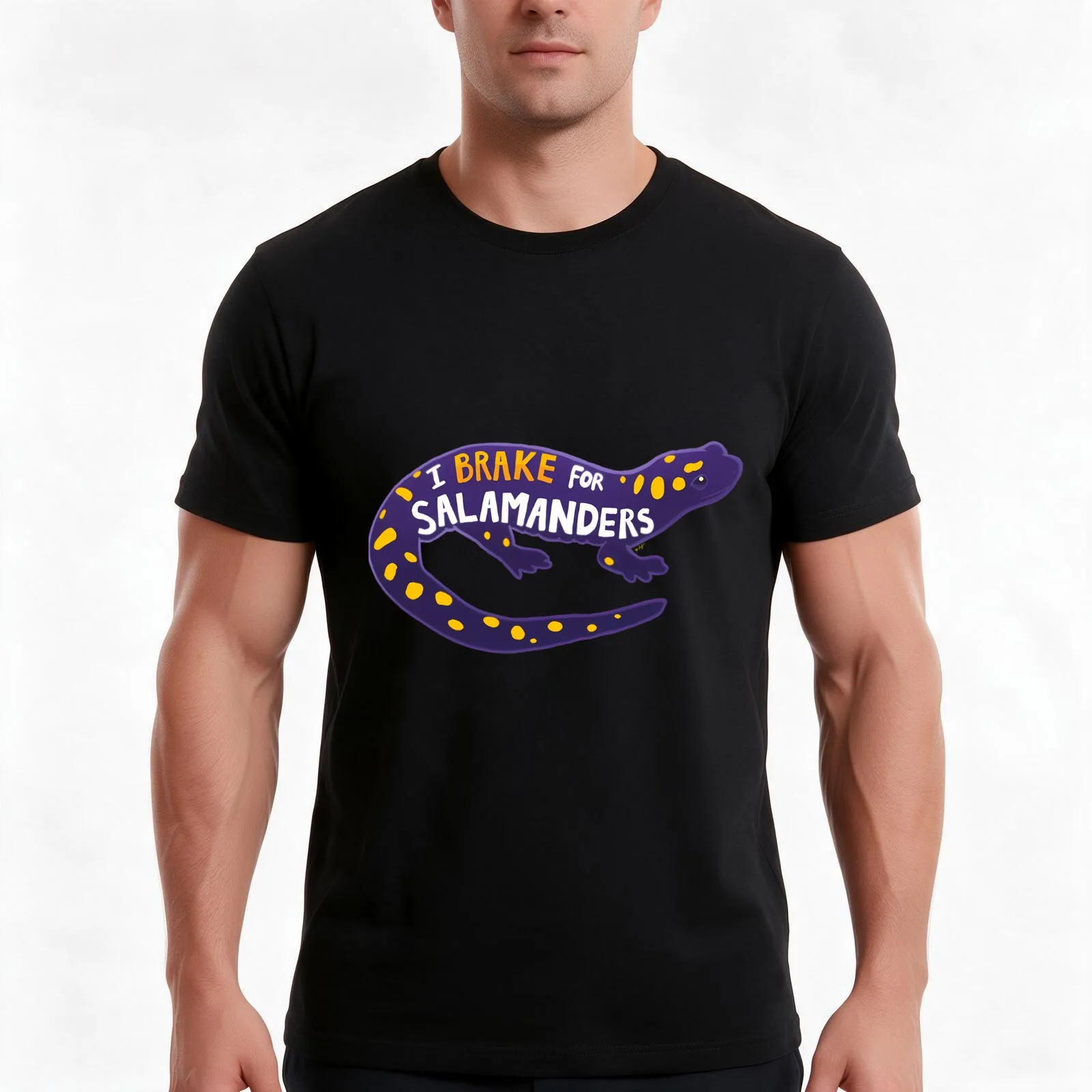 I Brake For Salamanders T-Shirt, Summer Casual Cotton Tee, Oversized Streetwear Tops, Vintage Graphic Print, Unisex Men Women