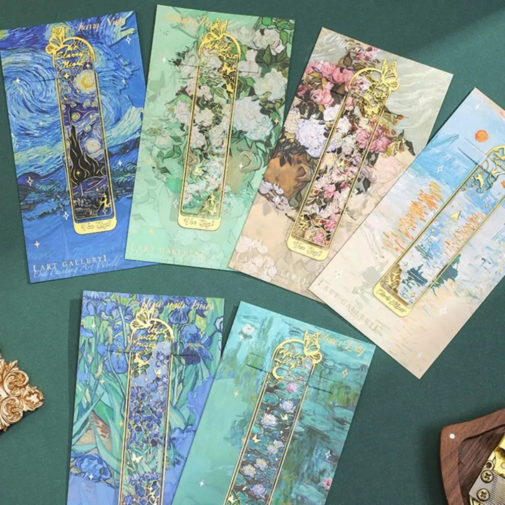 Metal Metal Bookmark Hollow Oil Painting Reading Book Clip Butterfly Sunflower Lotus Rose Book Page Marker School Office