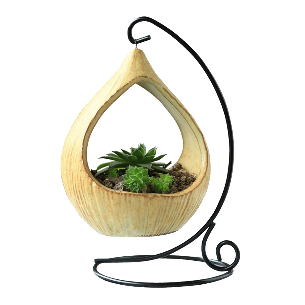 

Iron Frame Hanging Basket Flower Pot Ceramic Plant Holder For Home Office Balcony Garden Wall Mounted Decor Plant Container