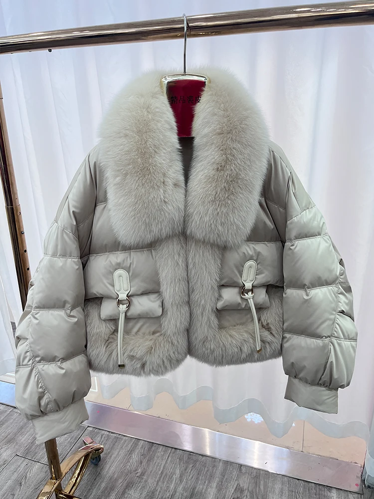 2024 Autumn Winter Women\'s Goose Down Jacket With Real Fox Fur Collar Thick Women Warm Coat Luxury Outwear New Female Coat