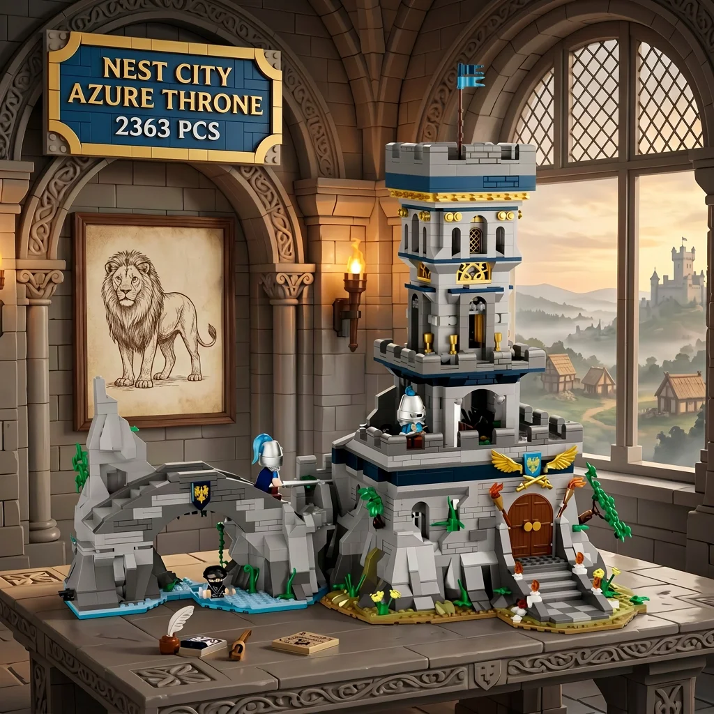 2363pcs Nest City Azure Throne Medieval Architecture Building Blocks Classical Retro Assembly Model Bricks Creative Adult Gift