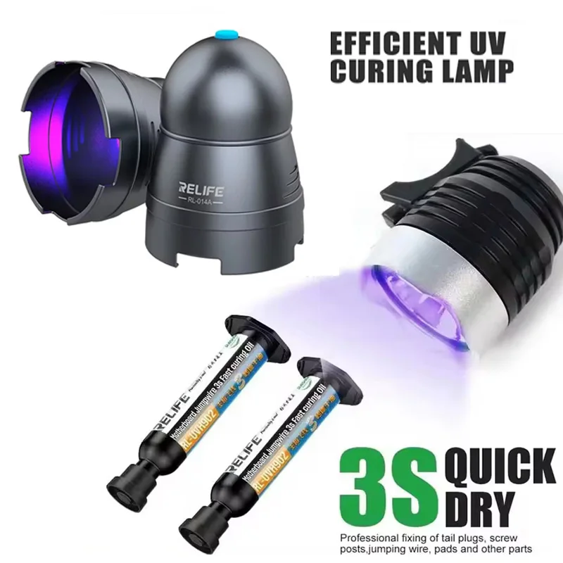 RELIFE RL-UVH902 10ML UV 3S Quick-drying Solder Mask Ink for Mobile Phone Repair Jumping Wire + RL-014 UV curing light