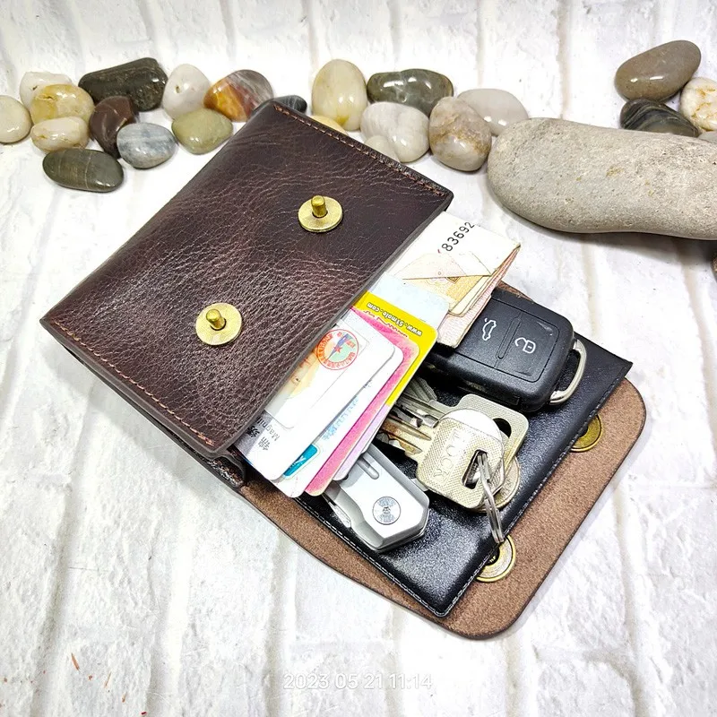 Small Waist Bag Genuine Leather Belt Pack Mobile Phone Leather Sheath Wallet Card Holder Car Key Case House Key Pouch 3618