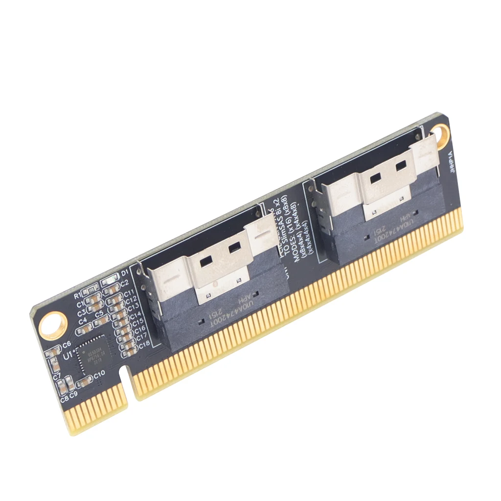 2 Port SlimSAS 8i x2 zu PCIe 4.0 x16 Slot Adapter Karte SFF8654 Riser Karte GEN4 für Netzwerk Grafik Grafikkarte GPU 6Pin Powe – Detail 11