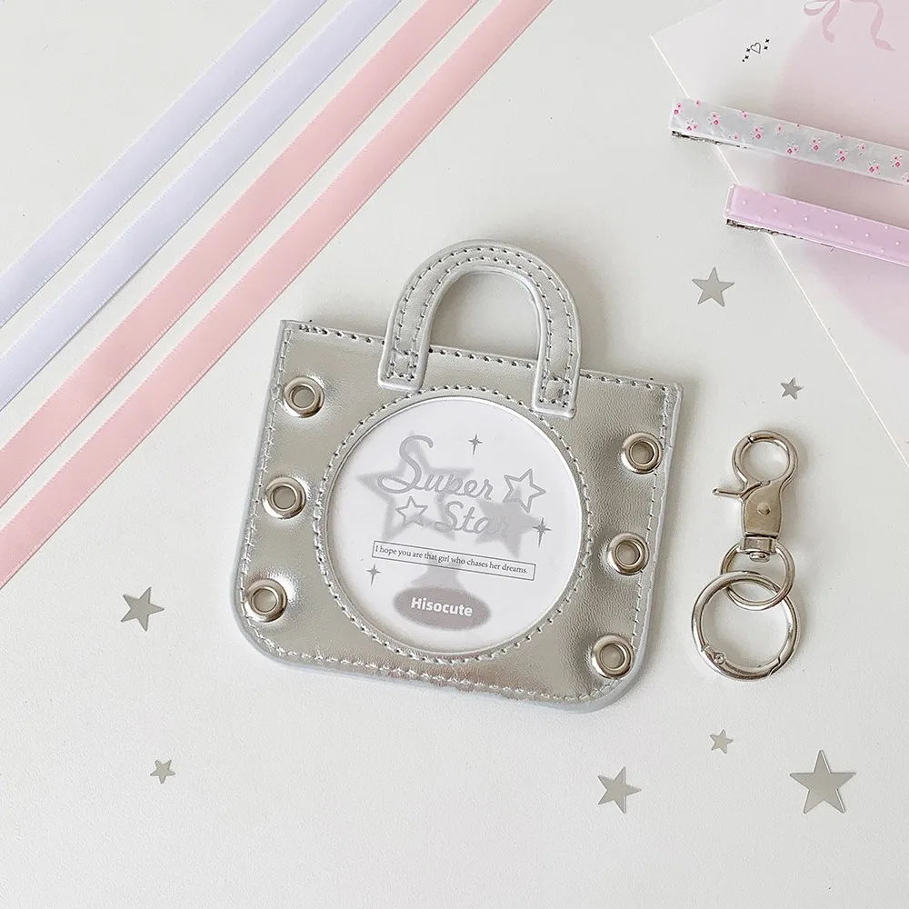 Durable PU 1-inch Photocard Holder Ballet Style with Ribbon Bow Badge Holder Bag Charm Badge Display Protector 58mm Badge