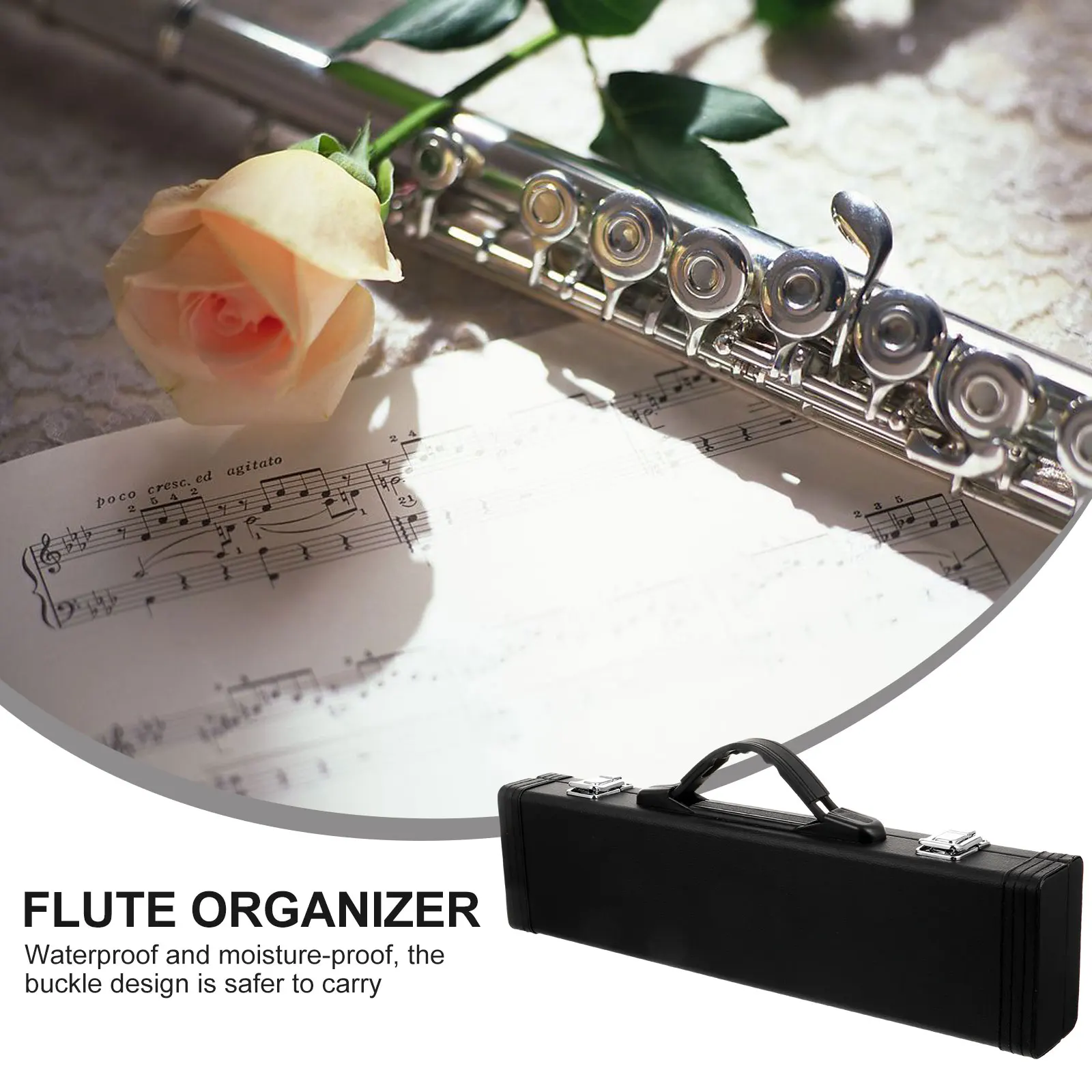 

Lifting Handle Flute Case PU Shatter-Resistant Anti-Drop Box Waterproof Carry Case Buckle Design Ergonomic for Wife