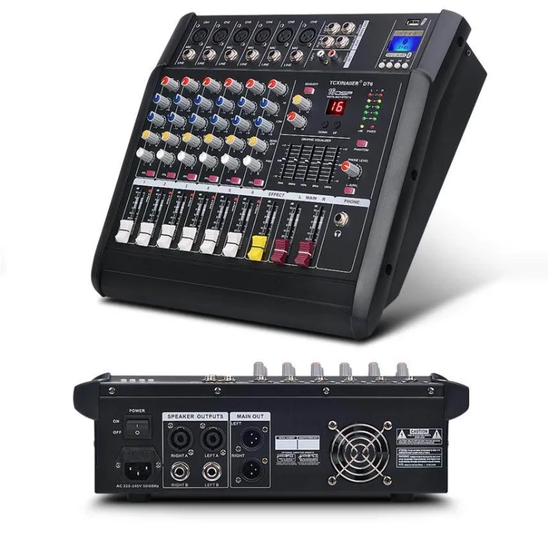 6-Channel Audio Mixer with Built-in Amplifier & Bluetooth, for Conference Stage Wedding Event, Portable PA System