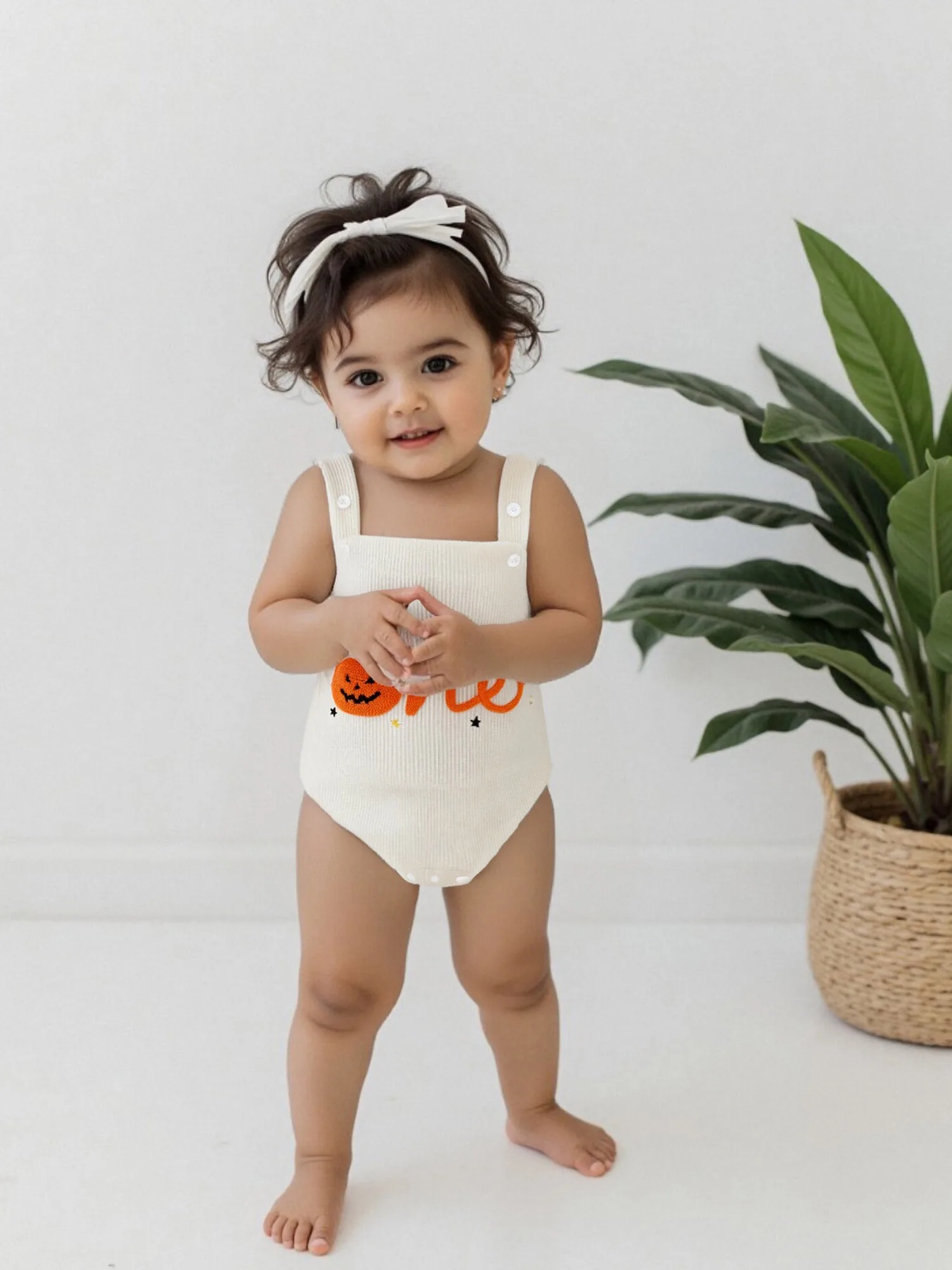 Barboteuse d'Halloween unisexe pour bébé avec broderie effrayante et design sans manches pour un look mignon et confortable