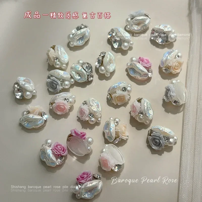 로맨틱 장미 동백꽃 불규칙 바로크 진주, 세련된 새로운 네일 아트 장식, DIY 쥬얼리 매니큐어 액세서리 도구, 5 개