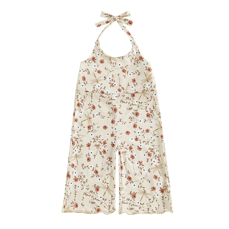 

Baby Girl Rompers Sleeveless Halter Neck Floral Print Jumpsuit Suspender Pants Summer Outfit