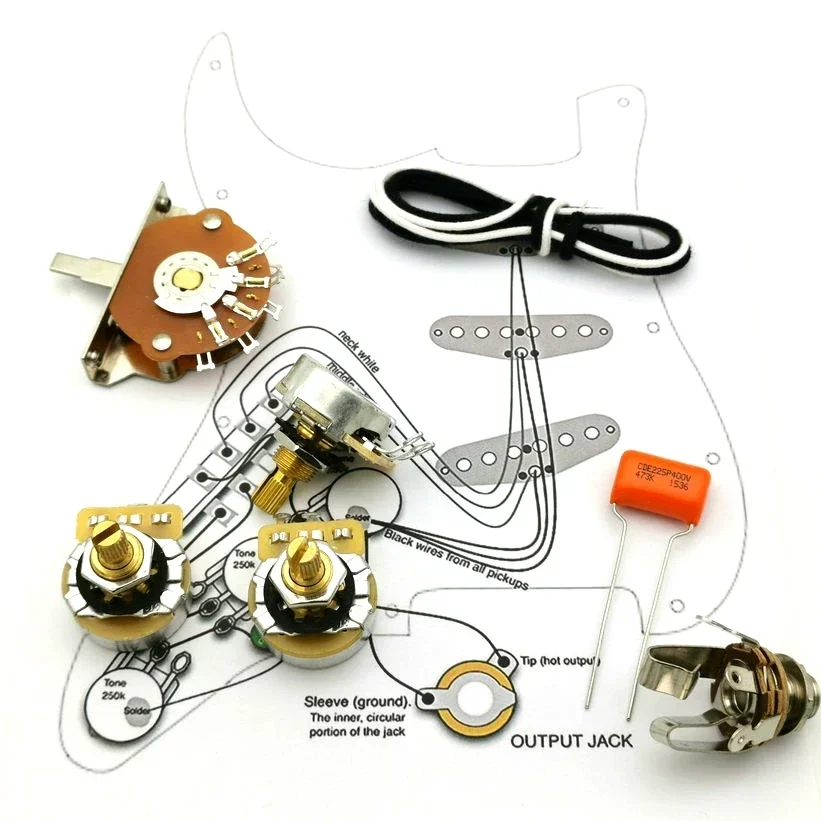 Guitar Potentiometer  500K Copper shaft Wiring Kit for-t CDE 225P .047 400V Orange Drop Cap +Welding line drawing