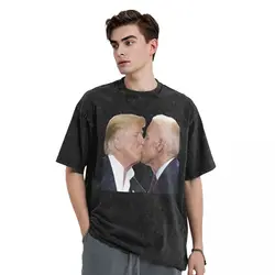 Donald Trump Biden Kiss T Shirt American President Funny Meme Hip Hop T Shirts Short-Sleeve Tops Beach Cotton O-Neck Top Tees